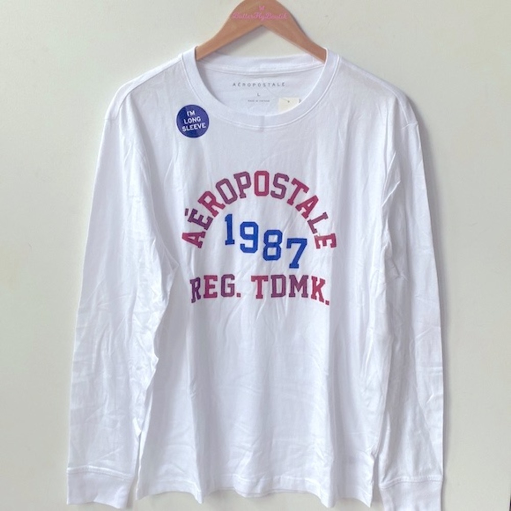 Aeropostale White Long-sleeve Tee Shirt, Size L, NWT‎